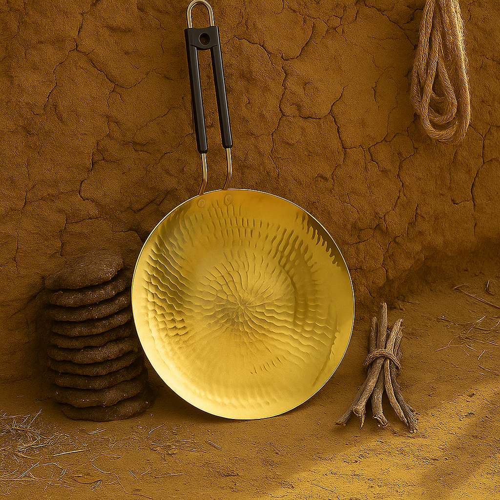 Brass tawa with black handle